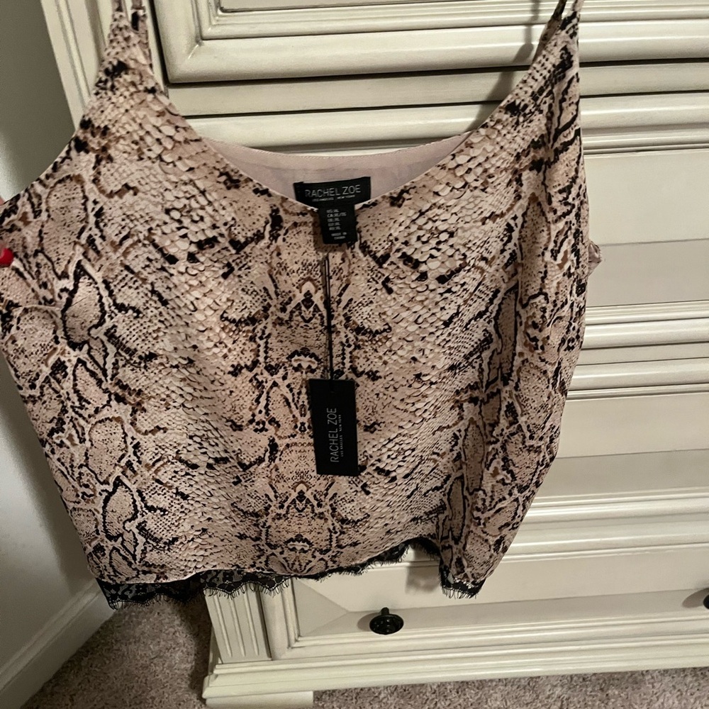 NWT Rachel Zoe Snake Print Cami Top Lace Trim - Picture 2 of 4